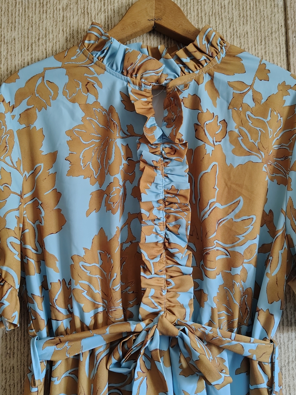 Unbranded Light Blue and Golden Brown Floral Ruffle Maxi Dress, Sz 2XL - Picture 2 of 7